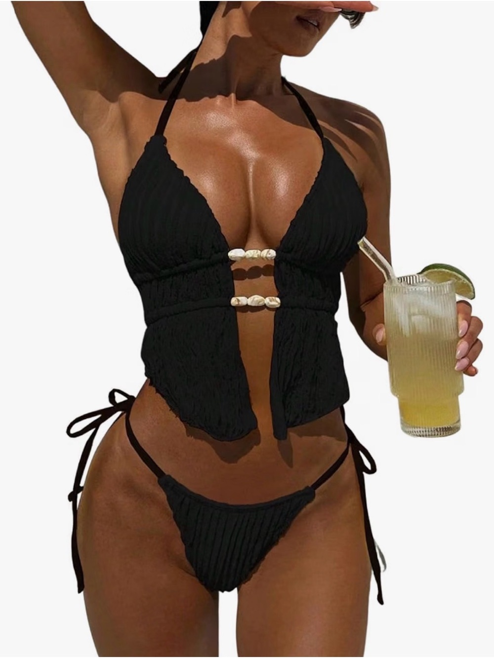 NWT ZAFUL Halter Swimsuits for Women Backless High Cut Two Piece Bikini Set
